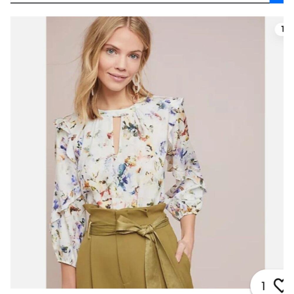 Anthropologie Dolan Araminta Ruffled Top Women’s M Blouse Keyhole White Floral